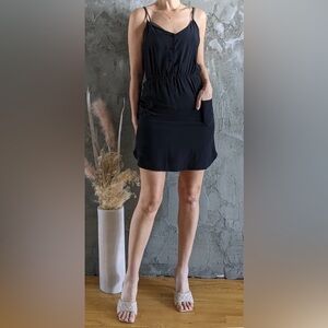 Aritzia t. babaton 100% Silk Cami Mini Dress Button Front Pockets Elastic Waist